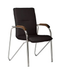 Стул офисный САМБА/SAMBA, хром каркас, накладки дерево, кожзам черный 1.031 V4