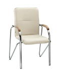 Стул офисный САМБА/SAMBA, хром каркас, накладки дерево, кожзам бежевый, 1.007 V18 