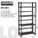 Стеллаж лофт "BRABIX LOFT SH-001", 600х300х1250 мм, складной, (на металлокаркасе 4 деревянных полки цвета морёный дуб)