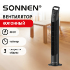 Вентилятор напольный колонный SONNEN TF08-MD, 40 Вт, 78,5 см, 3 скорости, вращение 90°, таймер, черный