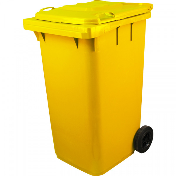 Контейнер мусорный 240 л пластиковый на 2-х колесах с крышкой желтый .