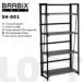 Стеллаж лофт BRABIX "LOFT SH-001", 600х300х1250 мм, складной,  (на металлокаркасе 4 деревянных полки цвета дуб антик)