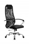 Кресло руководителя Метта SU-B-8, подлокотник 101(131) хромированный, основание 003 хромированное, (SU-BK-8 CH) офисное, обивка: сетка/текстиль, цвет: черный/черный