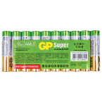 Батарейки ААА GP Super, AAA (LR03, 24А), алкалиновые, мизинчиковые, КОМПЛЕКТ 10 шт., в пленке, 24A-2CRB10, GP 24A-2CRB10